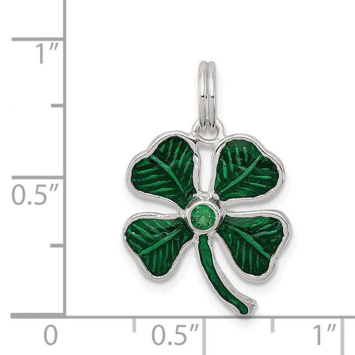 Silver 4-Leaf Clover Green Glass Stone Charm