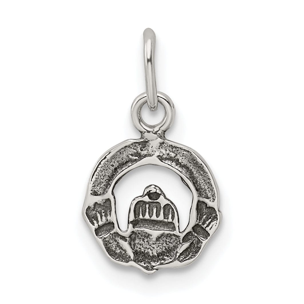 Silver Polished Mini Antiqued Claddagh Charm
