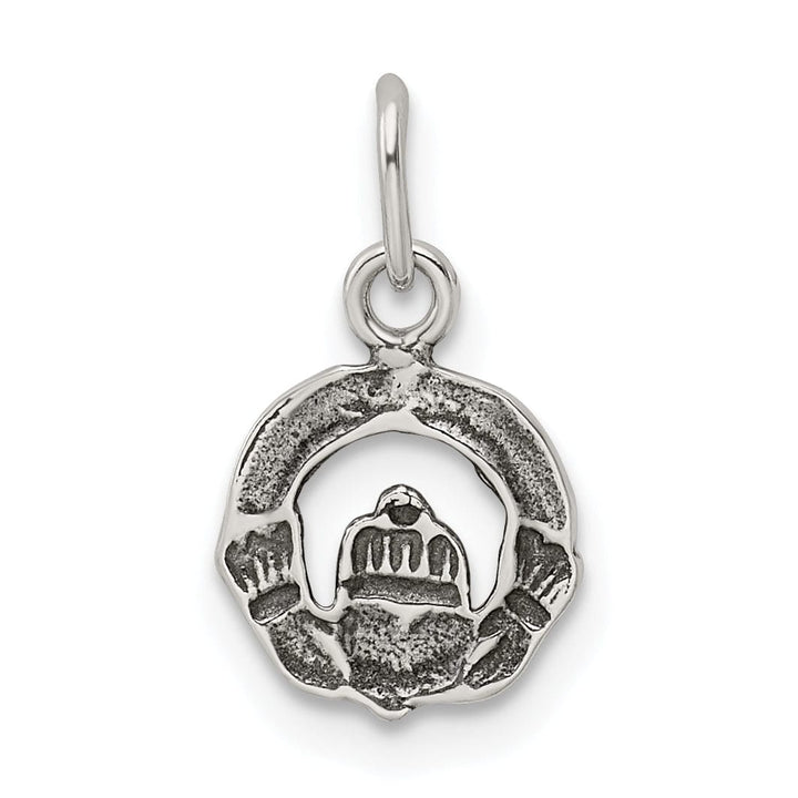 Silver Polished Mini Antiqued Claddagh Charm
