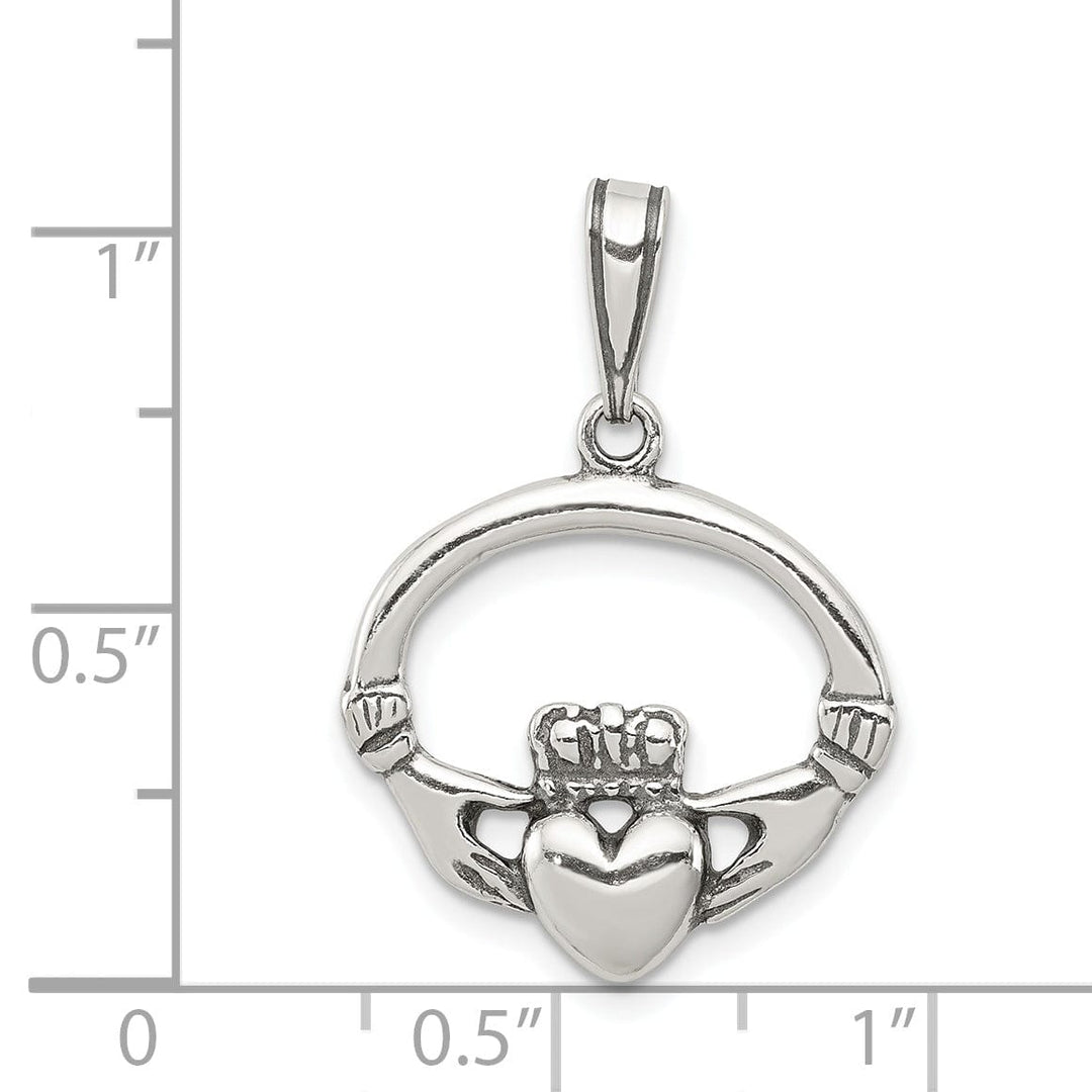 Silver Polished Antiqued C.Z Claddagh Charm