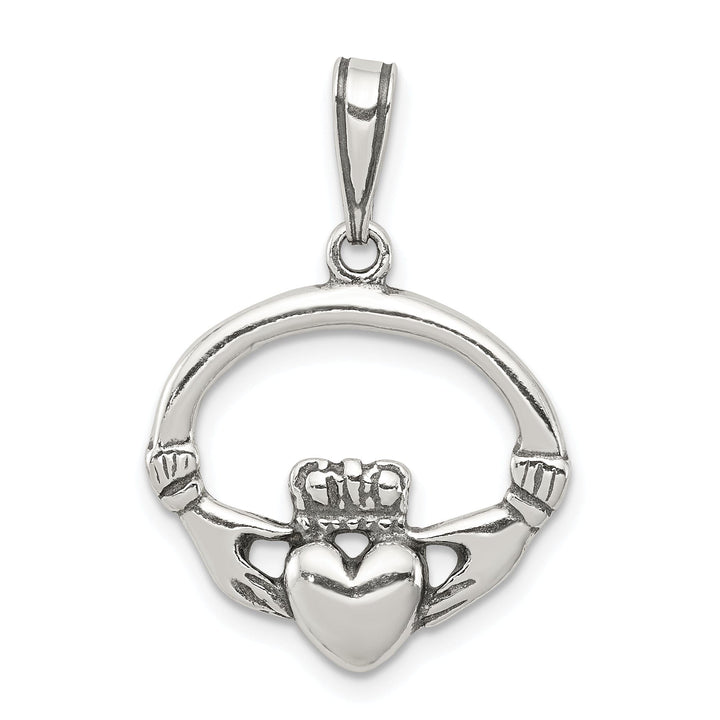 Silver Polished Antiqued C.Z Claddagh Charm