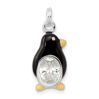 Sterling Silver Enameled Polished Penguin Charm