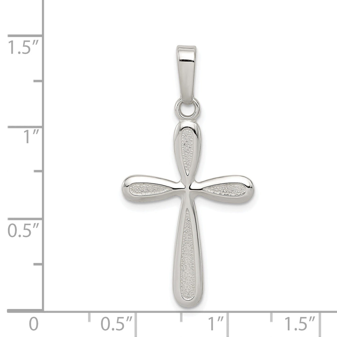 Silver Polished Textured Finish Cross Pendant
