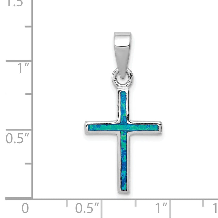 Silver Inlay Created Opal Latin Cross Pendant