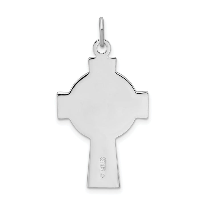 Silver Polished Green Epoxy Irish Cross Pendant