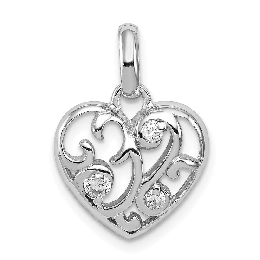 Sterling Silver Polished CZ Open Heart Pendant