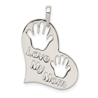 Sterling Silver Polished Love My Mom Heart Pendant