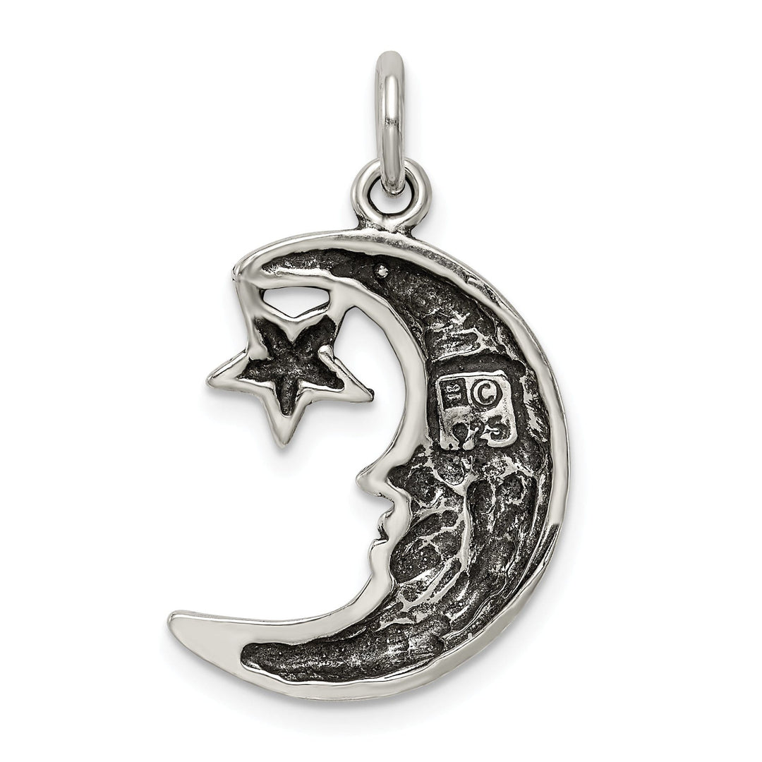 Solid Sterling Silver Antiqued Moon Star Charm