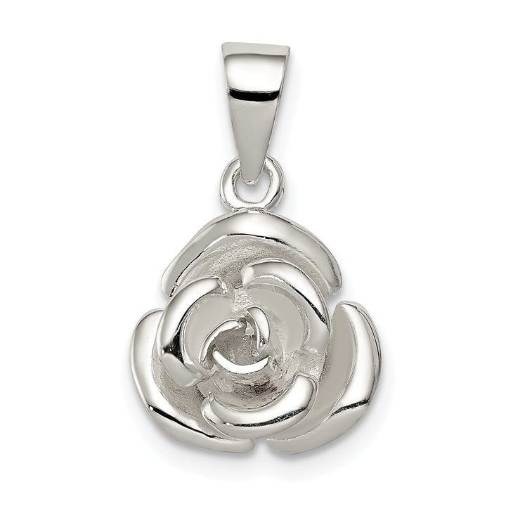 Sterling Polished Finish Rose Charm Pendant