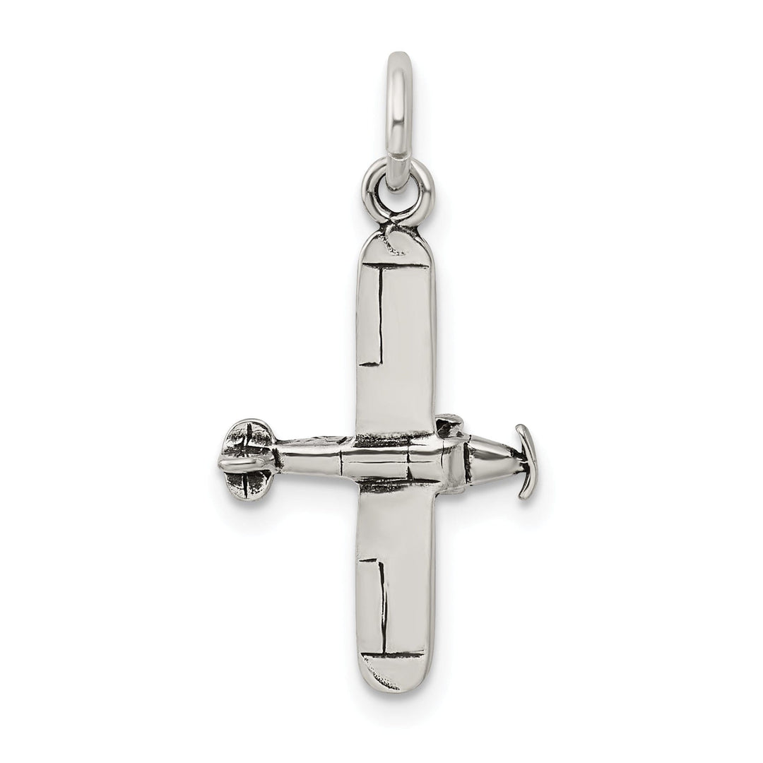 Sterling Silver Antiqued 3-D Airplane Charm