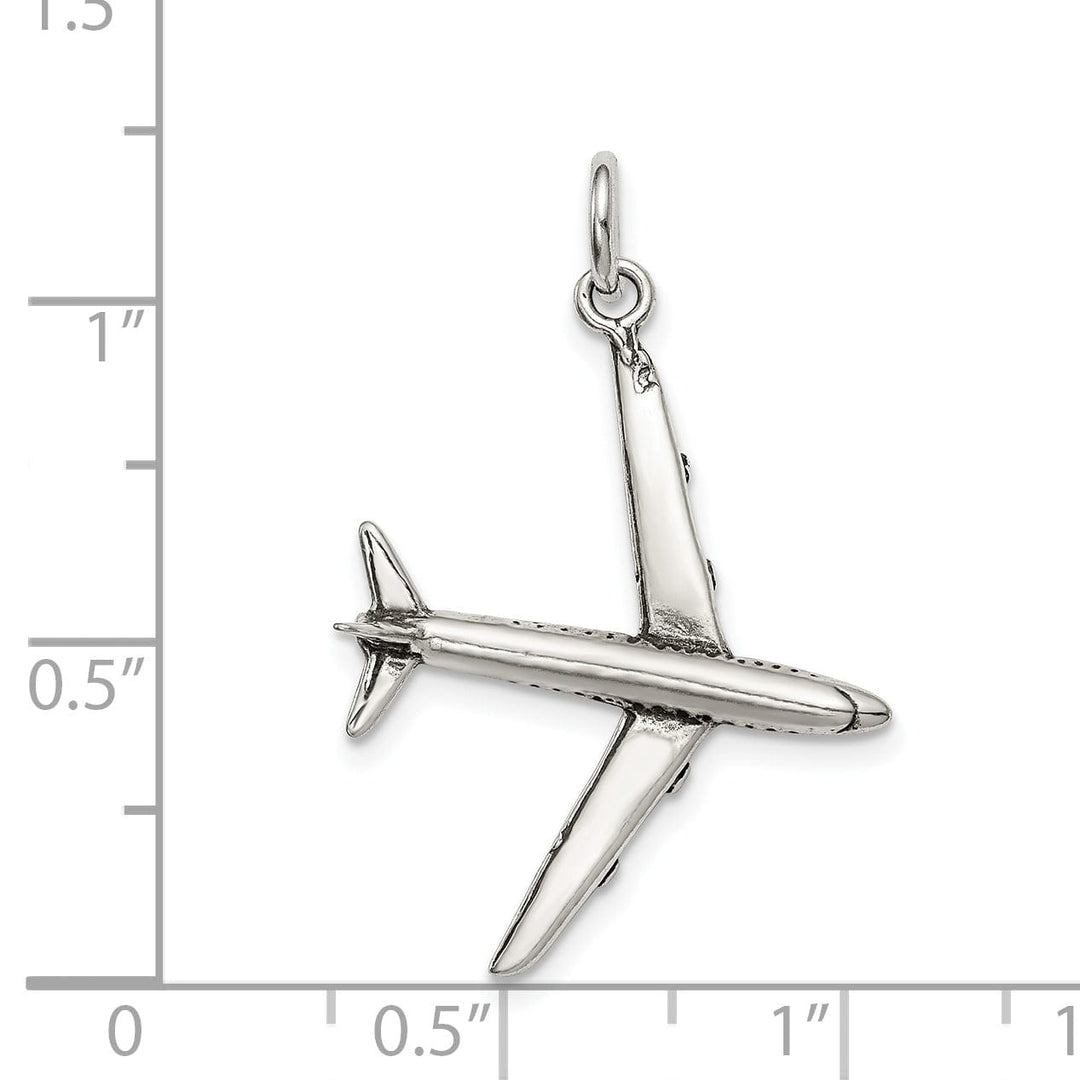 Sterling Silver Antiqued 3-D Airplane Charm