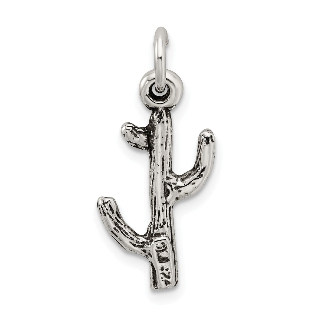 Solid Sterling Silver Antiqued 3-D Cactus Charm
