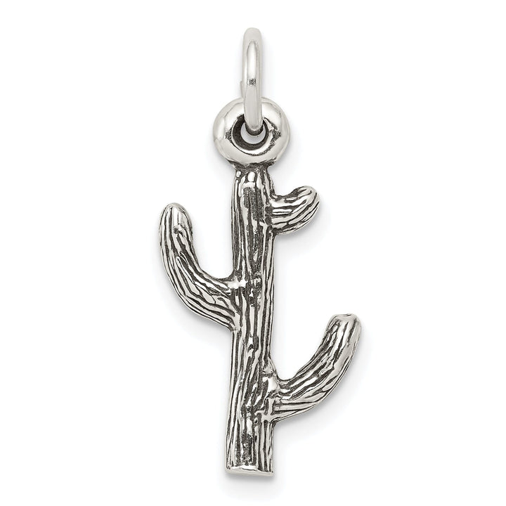 Solid Sterling Silver Antiqued 3-D Cactus Charm