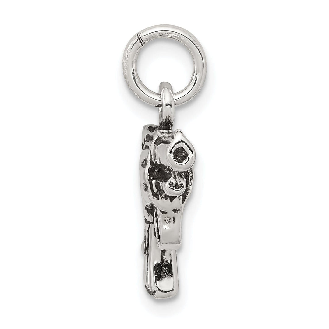 Solid Sterling Silver Antiqued 3-D Pistol Charm