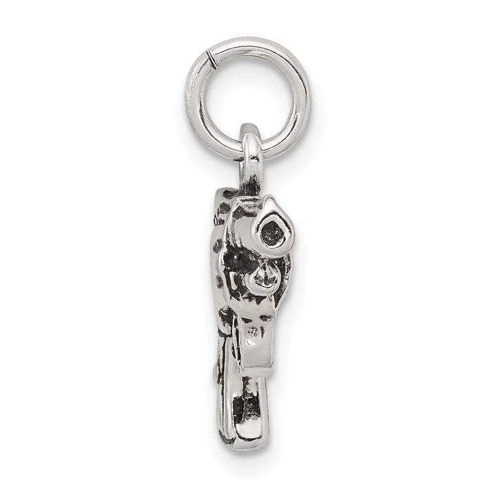 Solid Sterling Silver Antiqued 3-D Pistol Charm