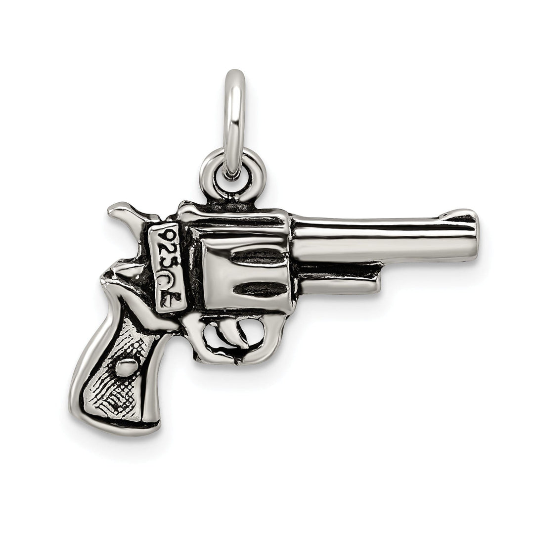Solid Sterling Silver Antiqued 3-D Pistol Charm