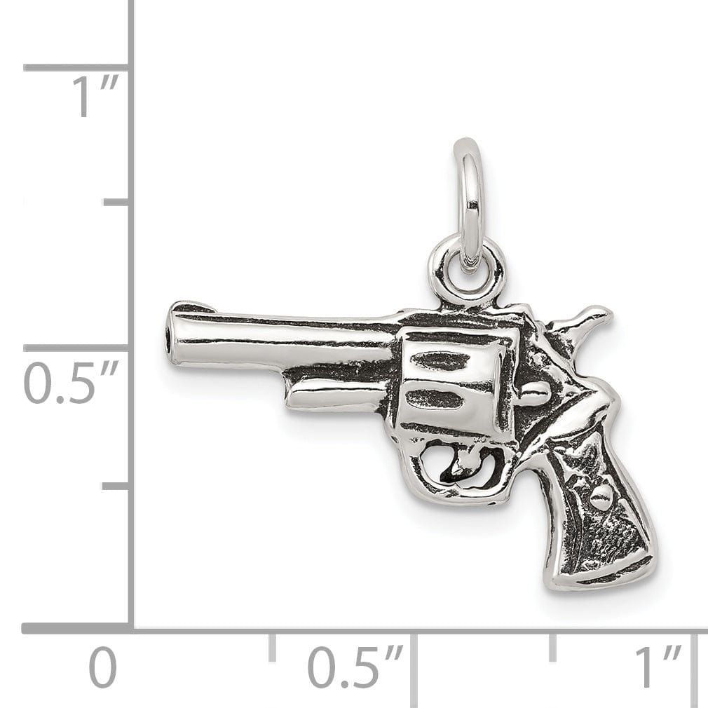 Solid Sterling Silver Antiqued 3-D Pistol Charm