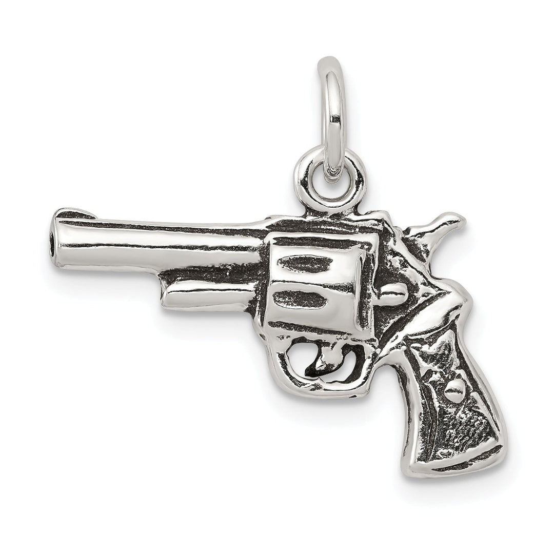 Solid Sterling Silver Antiqued 3-D Pistol Charm