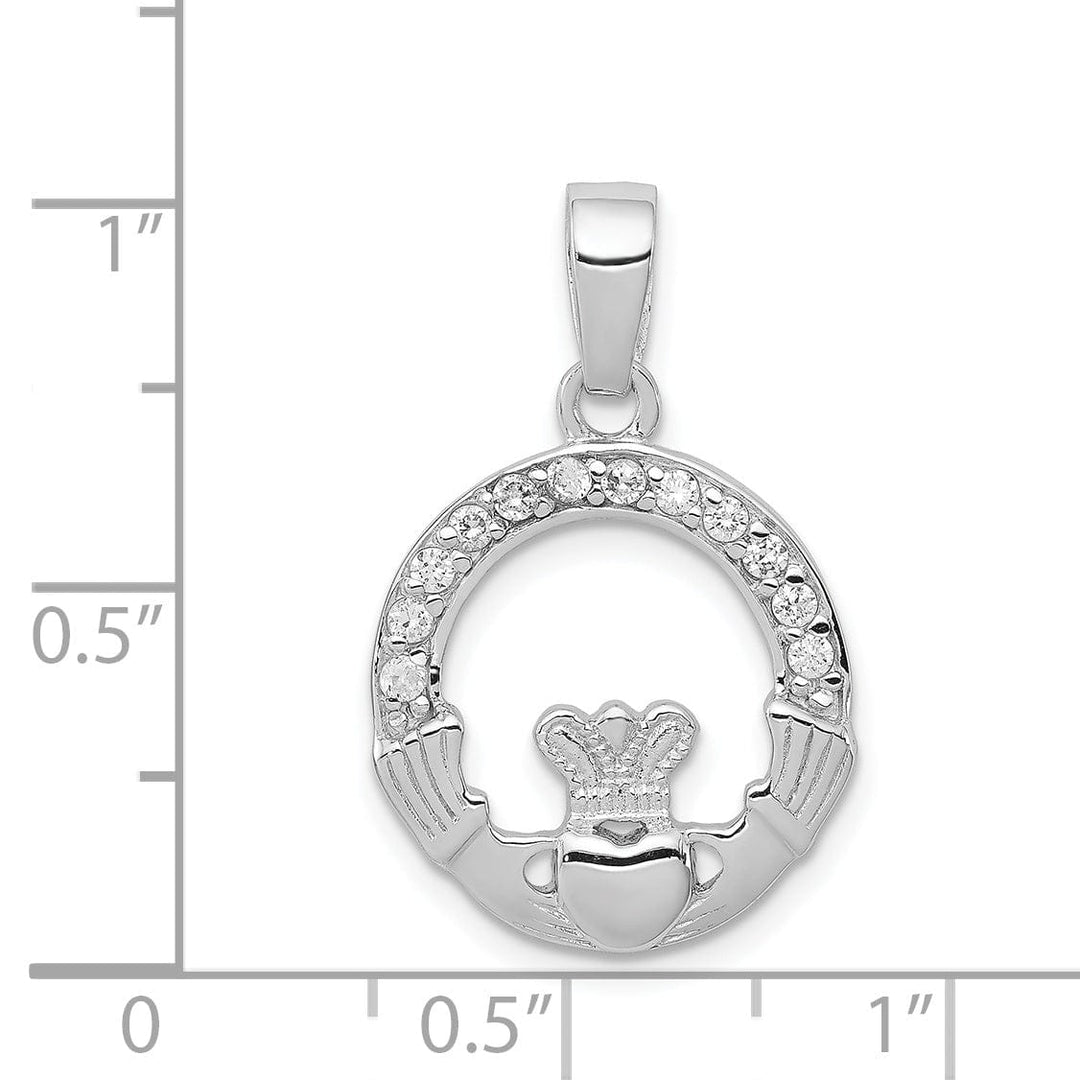 Silver Polished Finish C.Z Claddagh Charm