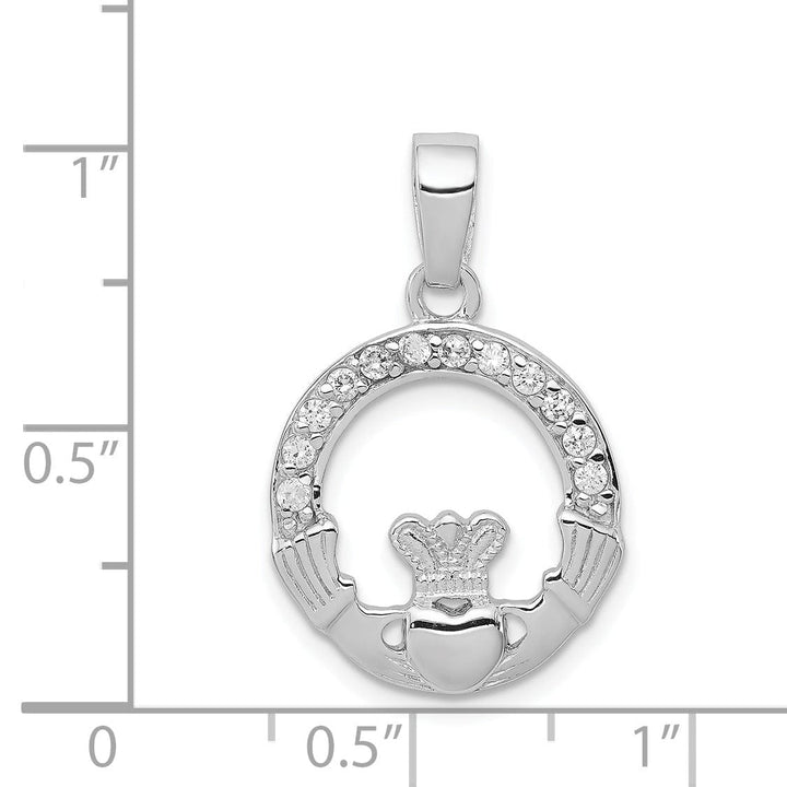 Silver Polished Finish C.Z Claddagh Charm