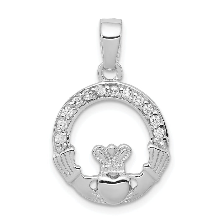 Silver Polished Finish C.Z Claddagh Charm