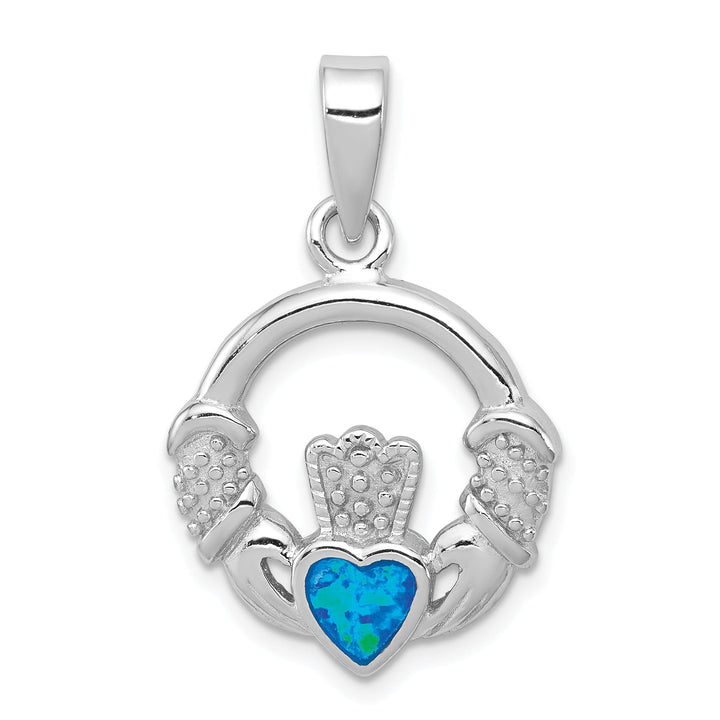 Silver Blue Inlay Opal Irish Claddagh Charm