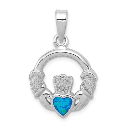 Silver Blue Inlay Opal Irish Claddagh Charm at $ 32.63 only from Jewelryshopping.com