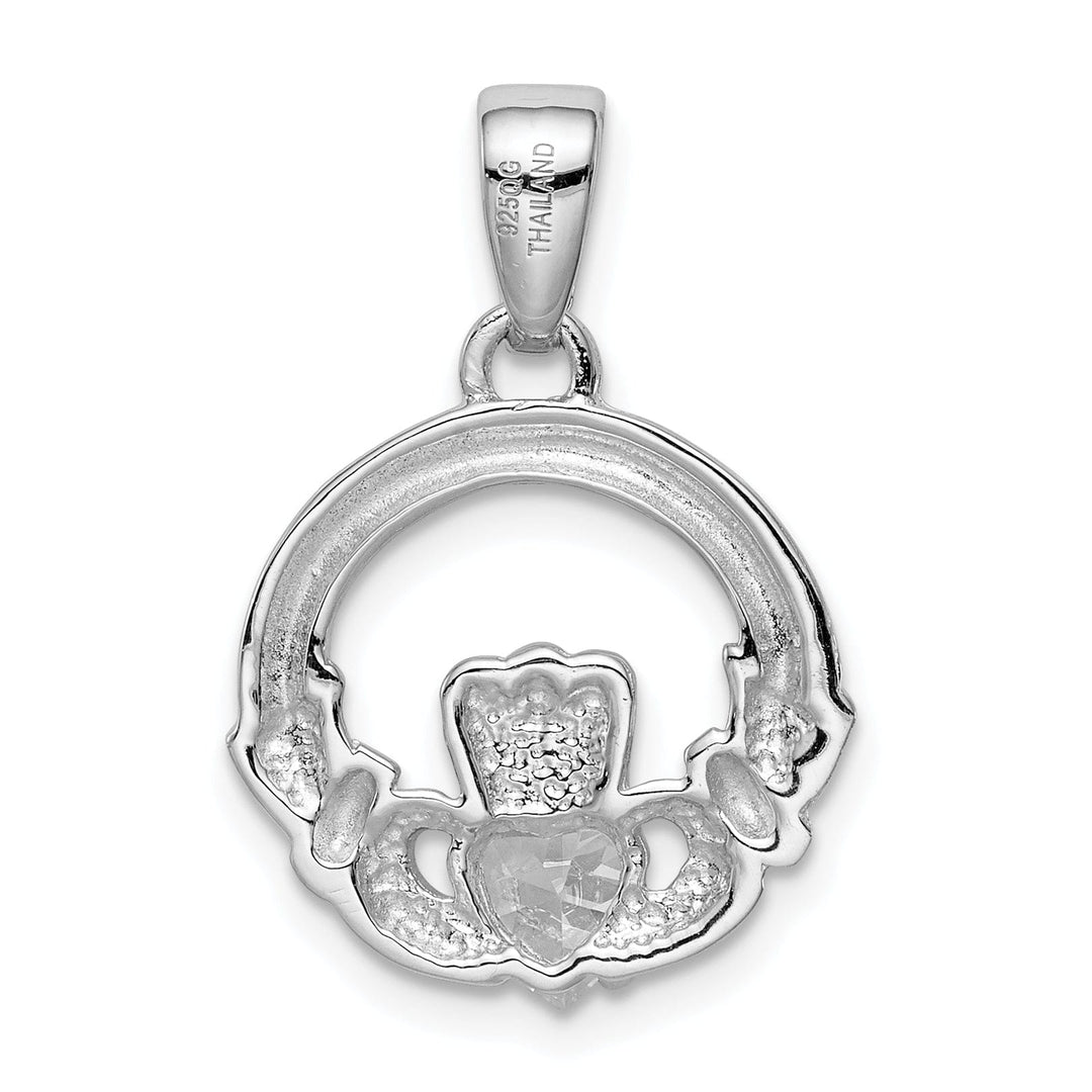 Silver Polished Finish C.Z Claddagh Charm