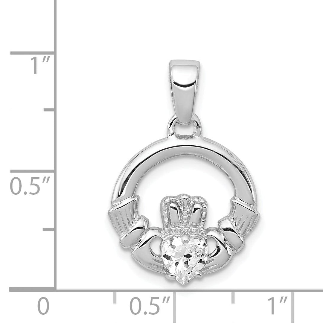 Silver Polished Finish C.Z Claddagh Charm