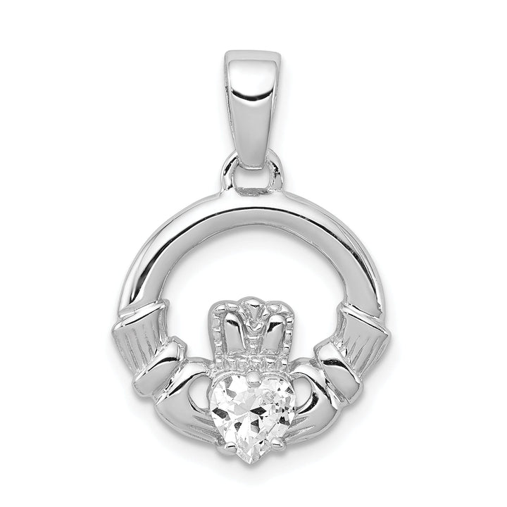 Silver Polished Finish C.Z Claddagh Charm