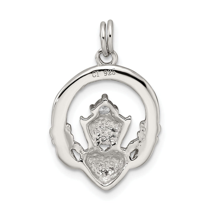 Silver Polished Finish C.Z Irish Claddagh Charm