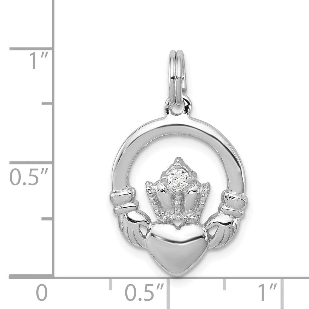 Silver Polished Finish C.Z Irish Claddagh Charm