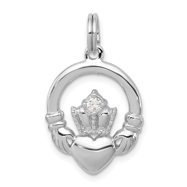 Silver Polished Finish C.Z Irish Claddagh Charm