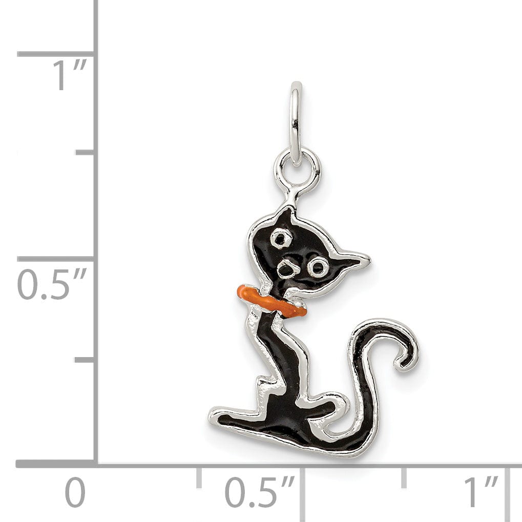 Sterling Silver Black Enameled Cat Charm