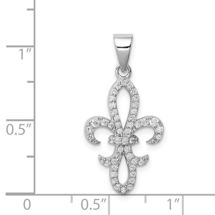 Silver Polished Finish C.Z Fleur de Lis Charm