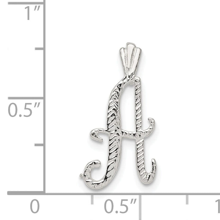 Silver Polished Textured Letter A Charm Pendant