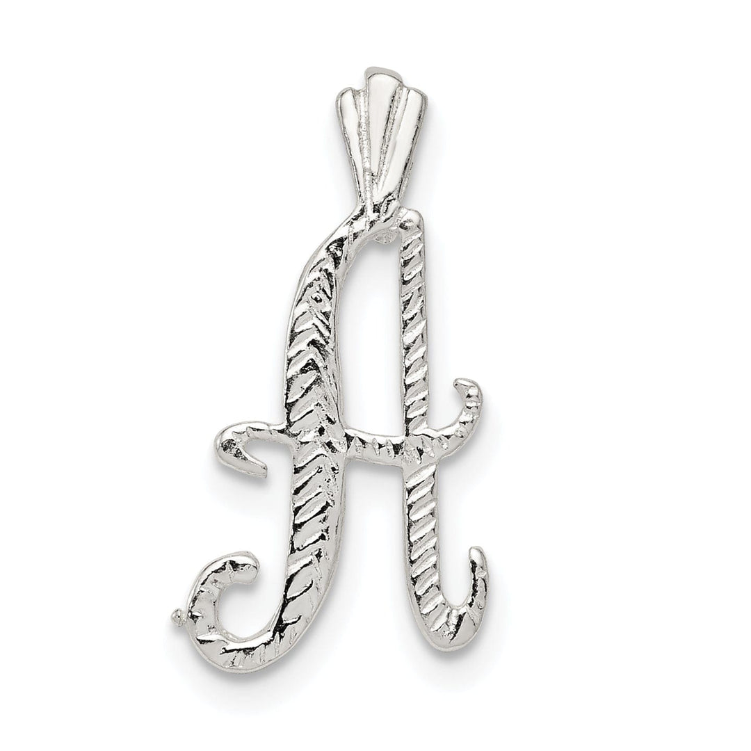 Silver Polished Textured Letter A Charm Pendant