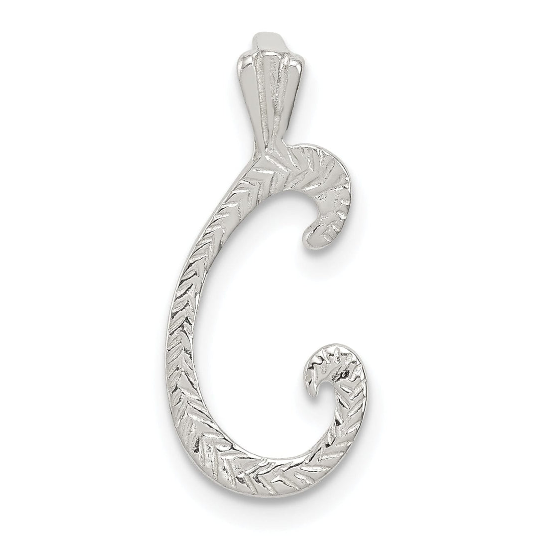 Silver Polished Textured Letter C Charm Pendant