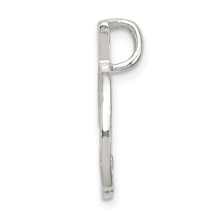 Silver Polished Textured Letter D Charm Pendant