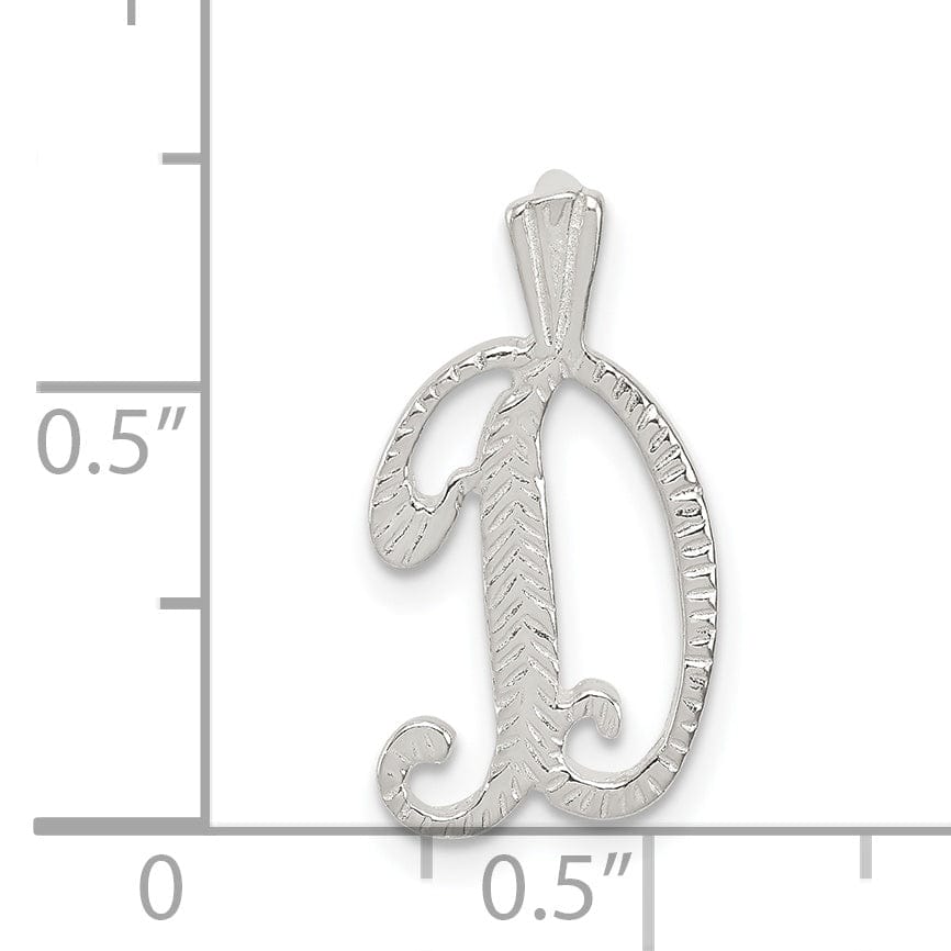 Silver Polished Textured Letter D Charm Pendant