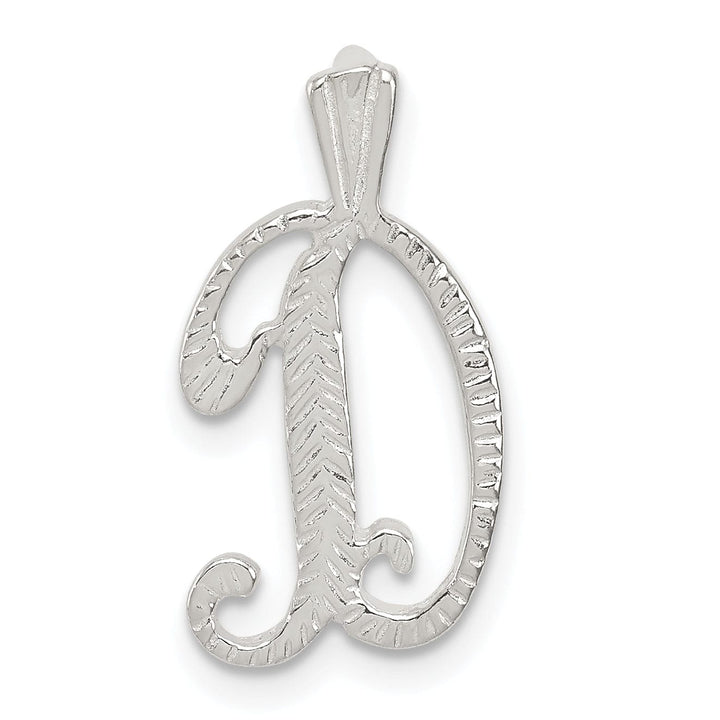 Silver Polished Textured Letter D Charm Pendant