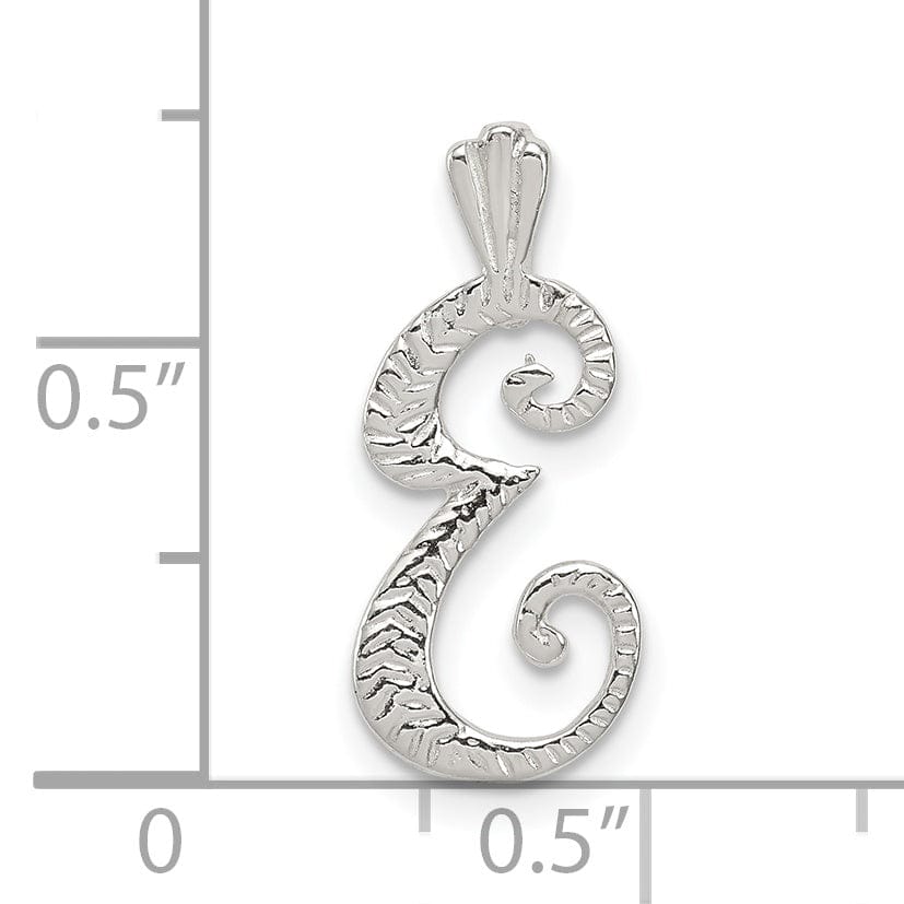 Silver Polished Textured Letter E Charm Pendant