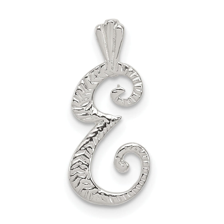 Silver Polished Textured Letter E Charm Pendant