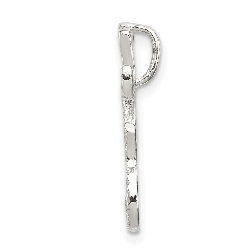 Silver Polished Textured Letter F Charm Pendant