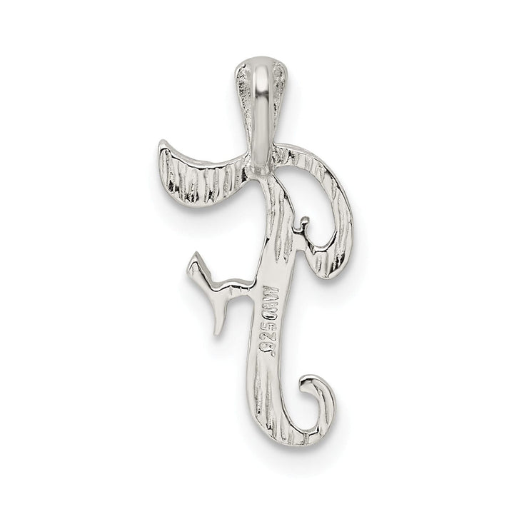 Silver Polished Textured Letter F Charm Pendant
