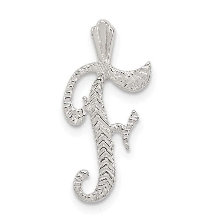 Silver Polished Textured Letter F Charm Pendant