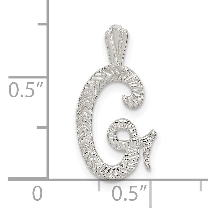 Silver Polished Textured Letter G Charm Pendant