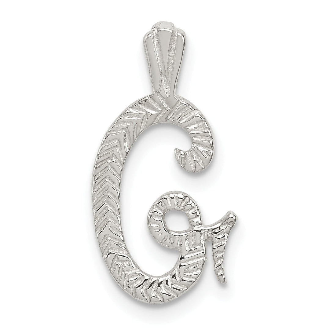 Silver Polished Textured Letter G Charm Pendant