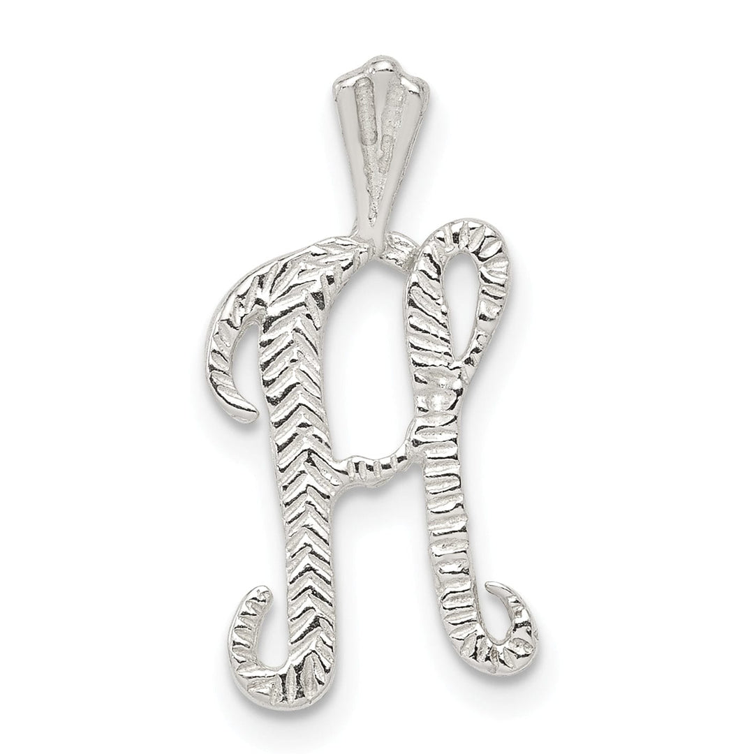 Silver Polished Textured Letter H Charm Pendant