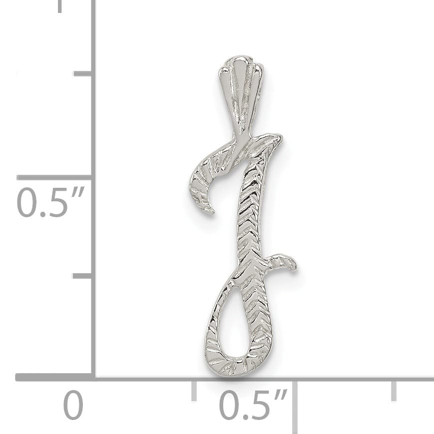 Silver Polished Textured Letter J Charm Pendant